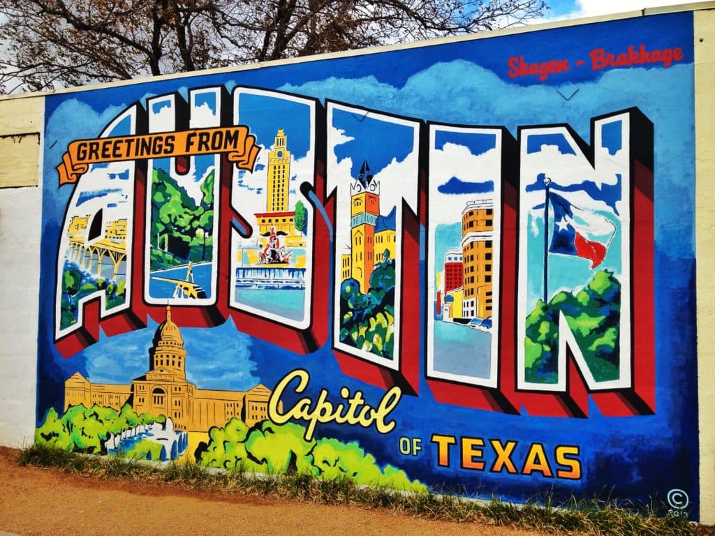 Greetings from Austin, Capitol of Texas mural — home of Nuvospec